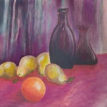 Ζωγραφική με τίτλο "An Orange And Pears" από Artistry By Ajanta, Αυθεντικά έργα τέχνης, Ακουαρέλα