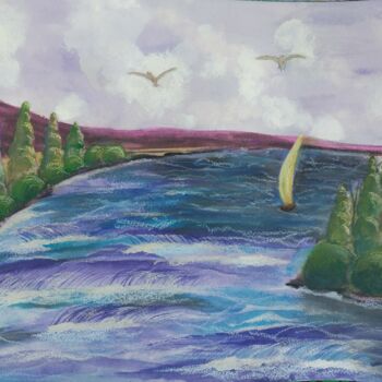 Картина под названием "Navigating A Wavy V…" - Artistry By Ajanta, Подлинное произведение искусства, Акварель
