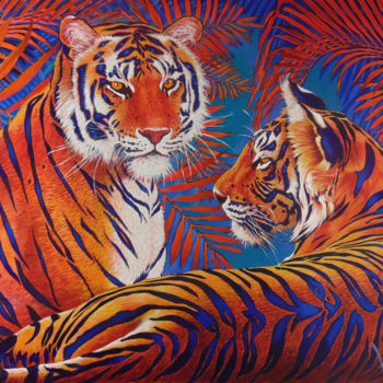 Ζωγραφική με τίτλο "Tiger autumn" από Sergey And  Vera, Αυθεντικά έργα τέχνης, Λάδι