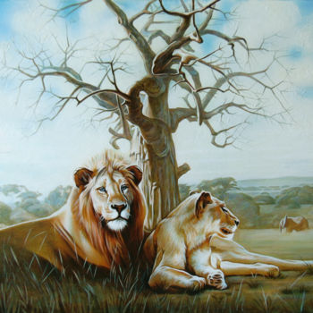 Painting titled "Lions" by Sergey And  Vera, Original Artwork, Acrylic