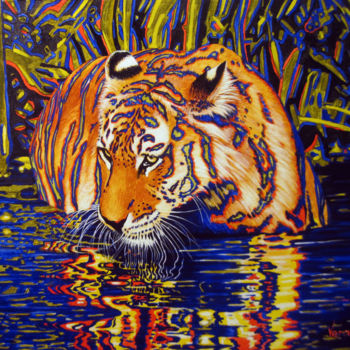 Schilderij getiteld "Tiger in the river" door Sergey And  Vera, Origineel Kunstwerk, Acryl