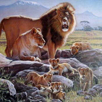 Painting titled "Lion family" by Sergey And  Vera, Original Artwork, Acrylic
