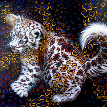 Painting titled "Snowball" by Sergey And  Vera, Original Artwork, Oil Mounted on Wood Stretcher frame