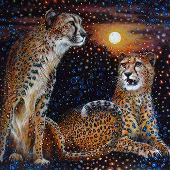 Картина под названием "It was evening" - Sergey And  Vera, Подлинное произведение искусства, Масло Установлен на Деревянная…