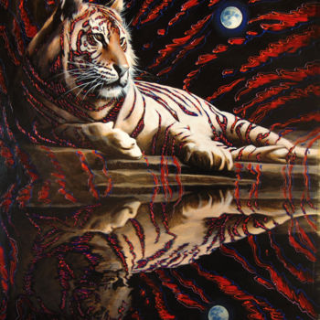 Painting titled "Reflections of a ti…" by Sergey And  Vera, Original Artwork, Oil Mounted on Wood Stretcher frame