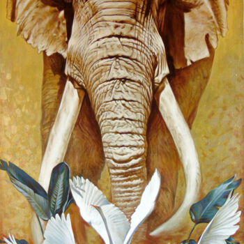 Картина под названием "Elephant" - Sergey And  Vera, Подлинное произведение искусства, Масло Установлен на Деревянная рама д…