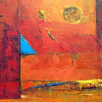 Painting titled "sun on red hut" by Sampat Nayakawadi, Original Artwork