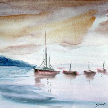 Pintura titulada "Sea scape Guhaghar…" por Sampat Nayakawadi, Obra de arte original
