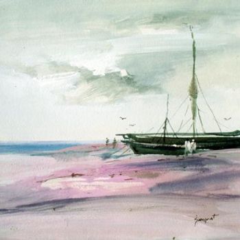 Schilderij getiteld "Sea scape Guhaghar…" door Sampat Nayakawadi, Origineel Kunstwerk