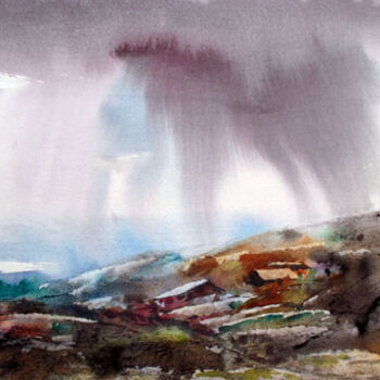Schilderij getiteld "Landscape 03" door Sampat Nayakawadi, Origineel Kunstwerk