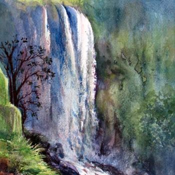 Painting titled "Water fall 01" by Sampat Nayakawadi, Original Artwork, Oil