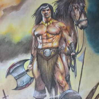 Pintura titulada "Conan warior" por E Simon, Obra de arte original, Pastel