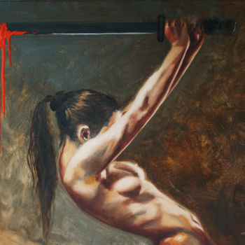 Pintura intitulada "Femme peinture érot…" por Olga Sokolova, Obras de arte originais, Óleo Montado em Armação em madeira