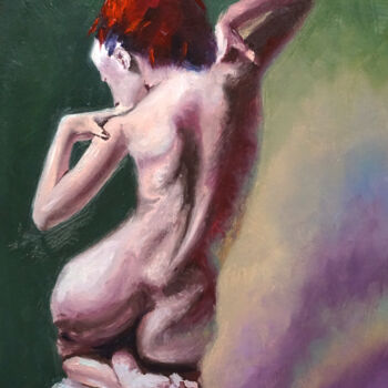 Woman on green figurative painting