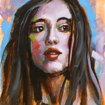 Pintura intitulada ""Monica" girl face…" por Olga Sokolova, Obras de arte originais, Óleo