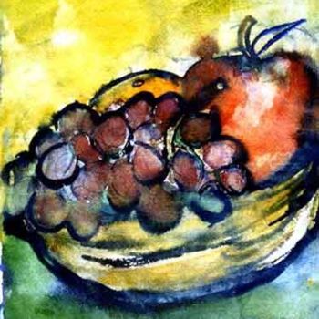 Painting titled "Fruit Basket" by Newman Mindy, Original Artwork, Oil