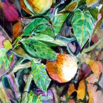 Peinture intitulée "Oranges on the Bran…" par Newman Mindy, Œuvre d'art originale, Huile
