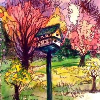 Peinture intitulée "The Bird House" par Newman Mindy, Œuvre d'art originale, Huile