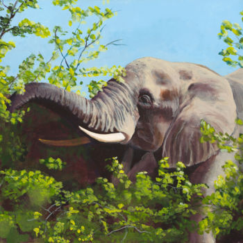 Painting titled "Elephant with raise…" by Vasu Tolia, Original Artwork, Acrylic