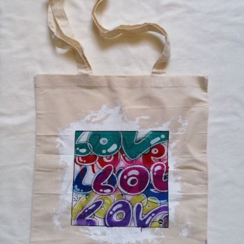 Textilkunst mit dem Titel "Sac #10 en coton -…" von Grazy B, Original-Kunstwerk, Stoff