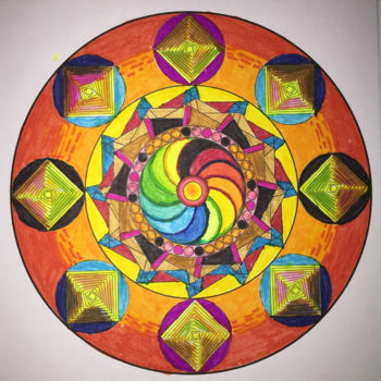 Disegno intitolato "La roue solaire" da Issa Ivo, Opera d'arte originale, Inchiostro
