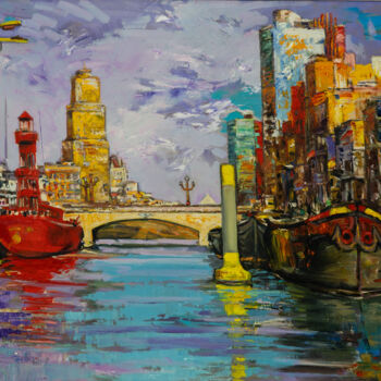 Картина под названием "Old Port, Rotterdam…" - Artjon Baboçi, Подлинное произведение искусства, Масло