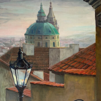 「Memories of Prague.…」というタイトルの絵画 Artkaminskayaによって, オリジナルのアートワーク, オイル ウッドストレッチャーフレームにマウント