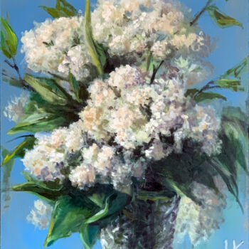 Peinture intitulée "White lilac." par Artkaminskaya, Œuvre d'art originale, Huile Monté sur Panneau de bois