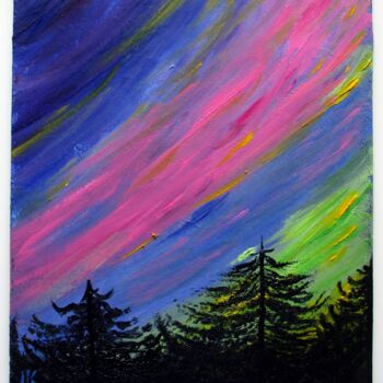 Painting titled "Aurora Borealis Oil…" by Luiza Kozich (Artkingdom7), Original Artwork, Oil