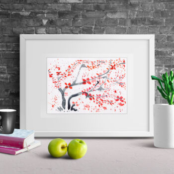 Painting titled "Sakura painting" by Luiza Kozich (Artkingdom7), Original Artwork, Watercolor