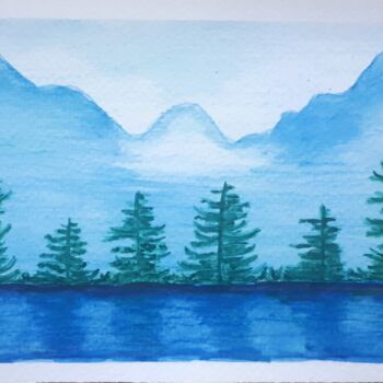 Pintura intitulada "Mountains landscape…" por Luiza Kozich (Artkingdom7), Obras de arte originais, Aquarela