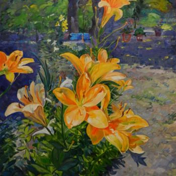 Painting titled "Garden" by Artan Kola, Original Artwork, Oil