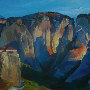 Peinture intitulée "Sunset in  Meteora" par Artan Kola, Œuvre d'art originale, Acrylique