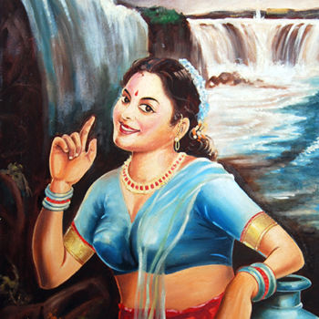 Painting titled "THE INDIAN BELLE- C…" by Ragunath Venkatraman, Original Artwork, Oil