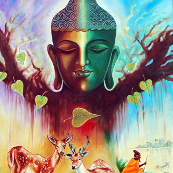 Pittura intitolato "THE POWER OF BUDDHA" da Ragunath Venkatraman, Opera d'arte originale, Olio