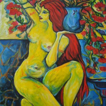 Schilderij getiteld "Fontaine grecque" door Laure Toral, Origineel Kunstwerk, Olie