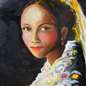 Painting titled "Perle de jeune fille" by Laure Toral, Original Artwork, Oil