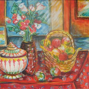 Painting titled "nature morte aux ta…" by Laure Toral, Original Artwork, Oil