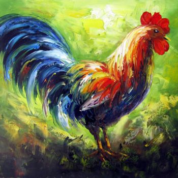 Painting titled "Cock #003" by James Shang, Original Artwork, Oil Mounted on Wood Stretcher frame