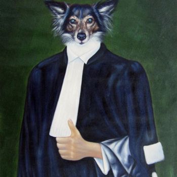Painting titled "Dressed dog #101" by James Shang, Original Artwork, Oil Mounted on Wood Stretcher frame