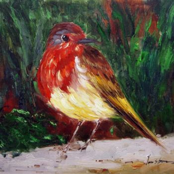 Painting titled "Sparrow #503" by James Shang, Original Artwork, Oil Mounted on Wood Stretcher frame