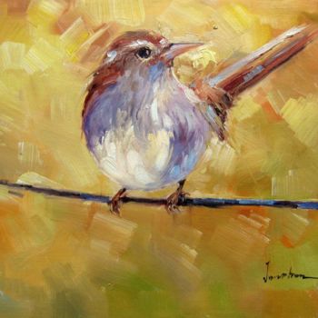 Painting titled "Sparrow #506" by James Shang, Original Artwork, Oil Mounted on Wood Stretcher frame