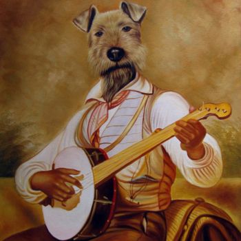 Painting titled "Poncelet dog #005" by James Shang, Original Artwork, Oil Mounted on Wood Stretcher frame