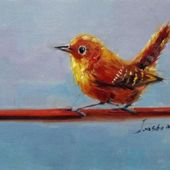 Painting titled "Sparrow #206" by James Shang, Original Artwork, Oil Mounted on Wood Stretcher frame