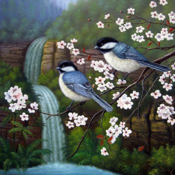 Painting titled "Bird 006" by James Shang, Original Artwork, Oil Mounted on Wood Stretcher frame