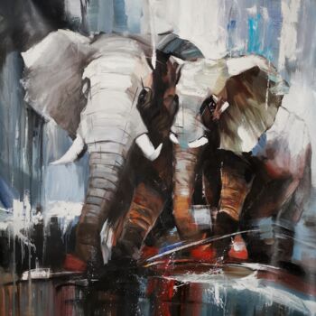 Painting titled "Elephant 101D" by James Shang, Original Artwork, Acrylic