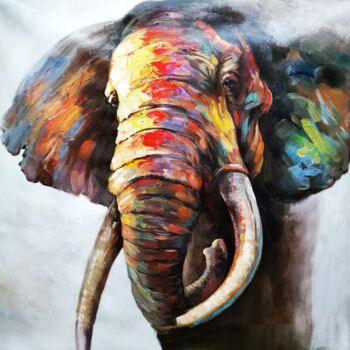 Painting titled "Elephant 102D" by James Shang, Original Artwork, Oil