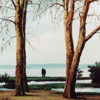 Painting titled "Fák között, In the…" by Levente Bihari, Original Artwork