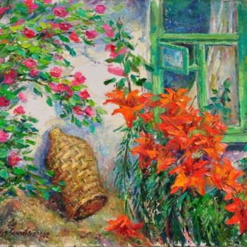 Картина под названием "Старое окно в саду" - Лилия Зинченко, Подлинное произведение искусства, Масло