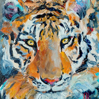 Painting titled "Tiger" by Olesya Lopatina, Original Artwork, Oil Mounted on Wood Panel